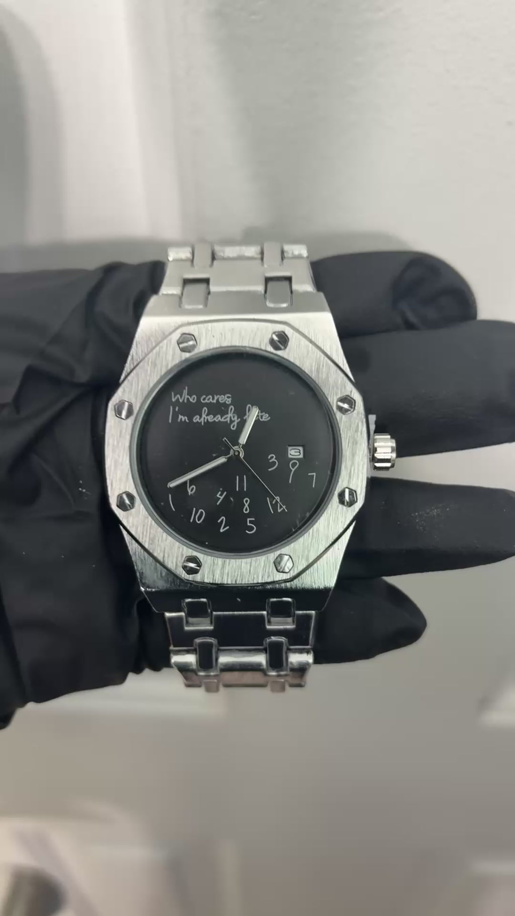 Silver and black custom quartz watch